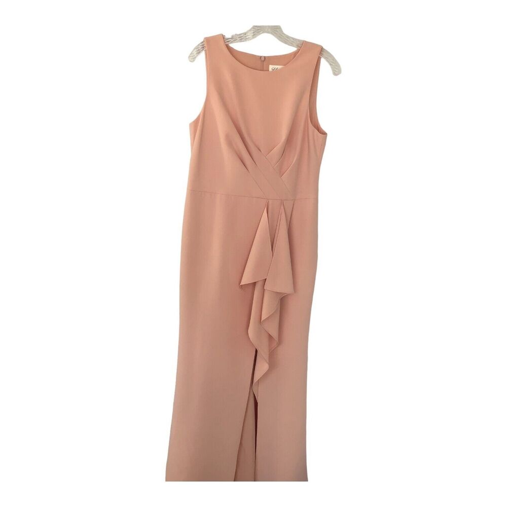 Eliza J‎ Sleeveless Pink Cross Bodice Cascading Ruffle Maxi Gown w/Split Size 12 - Picture 4 of 16
